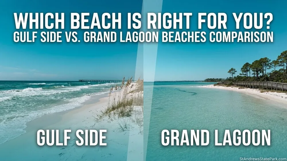 St. Andrews State Park offers a sandy beach with gentle waves perfect for relaxing and swimming.