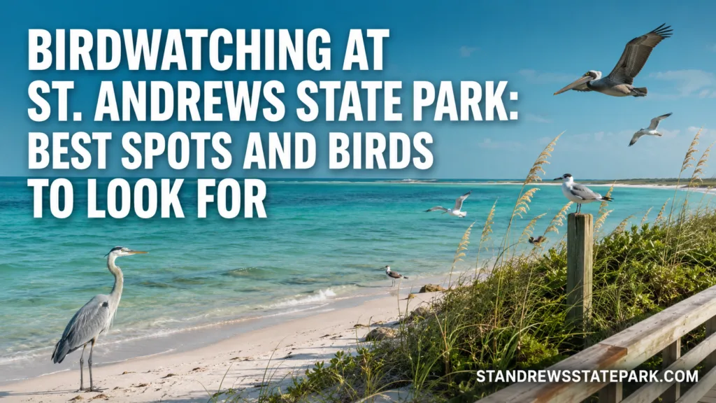 Birdwatching at St. Andrews State Park offers great spots to see a variety of local and migratory birds along the shoreline.