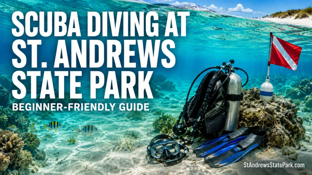 Scuba diving at St. Andrews State Park offers a beginner-friendly experience with clear waters and vibrant marine life.