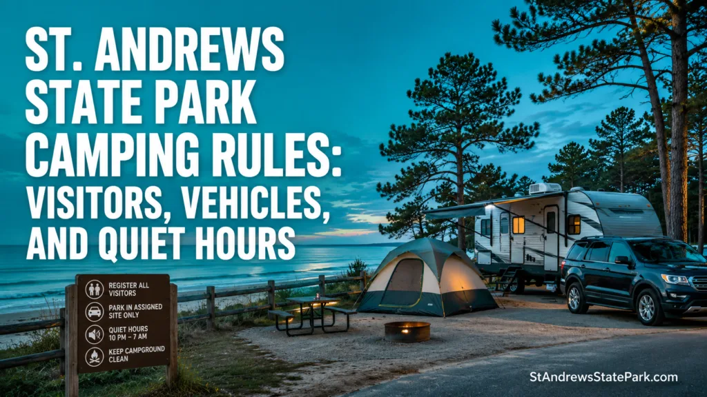 St. Andrews State Park camping rules for visitors, vehicles, and quiet hours ensure a peaceful outdoor experience.